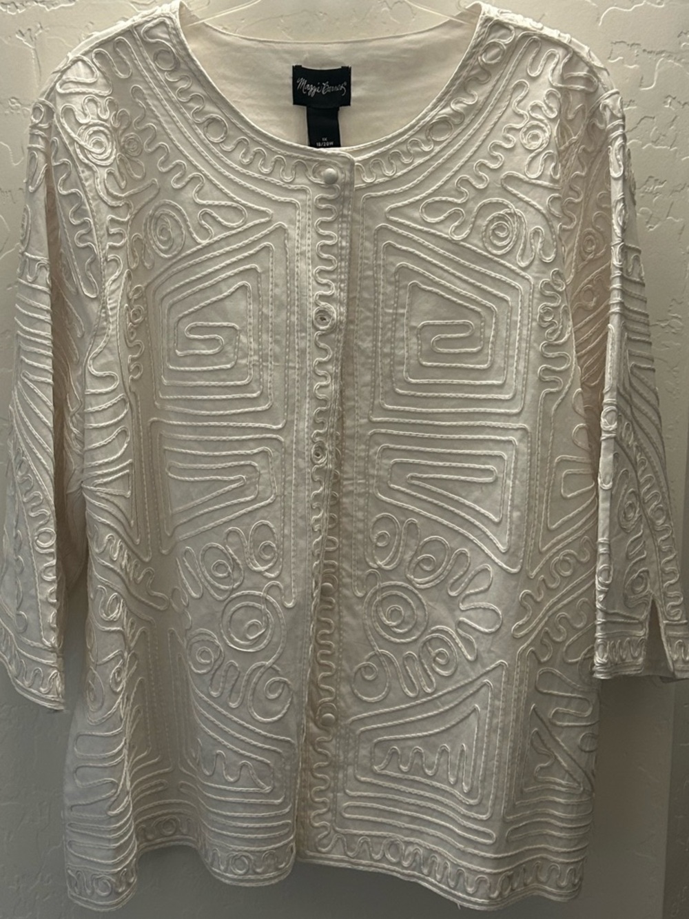 Maggie Barnes White Embroidered Button-Front Jacket, 1X, NWT